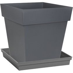 Bloempot Toscane vierkant kunststof antraciet grijs L32 x B32 x H32 cm inclusief onderschaal L27 x B - Plantenpotten