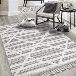 Amida Boho Style Grijs / Crème vloerkleed - Geruit - 200 X 290 CM