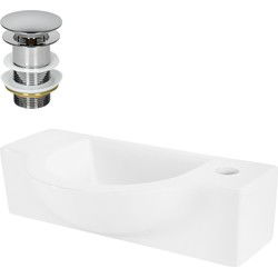 Wastafel incl. zilveren kabelwaste zonder overloop 44,5x25,5x12 cm Wit keramiek Links uitgelijnd ML design