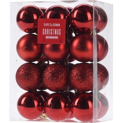 Christmas Decoration Mini kerstballen - 24x- rood - D3 cm - kunststof - Kerstbal