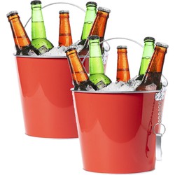 2x stuks ijsemmers/bierkoelers 6L metaal rood - IJsemmers