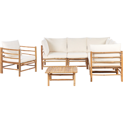 CERRETO - Loungeset 6-zits hoekbank - Gebroken wit - Bamboehout