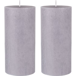 2x stuks grijze cilinder kaarsen /stompkaarsen 15 x 7 cm 50 branduren sfeerkaarsen grijs - Stompkaarsen