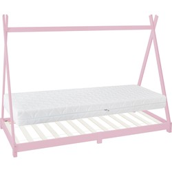 Kinderbed Tipi 90x200 cm roze van grenenhout incl. matras H-16cm houten bed met lattenbodem ML-Design