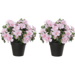 Azalea Kunstbloemen - 2 stuks - in pot - wit/roze - H28 cm - Kunstbloemen
