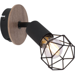 Kooi wandlamp van zwart metaal en hout | 1-lichts | E14 | Wandlamp binnen | Industrieel