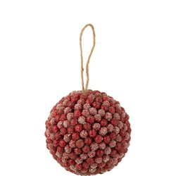 J-line - Bal Hanger Bessen Glitters Plastiek Rood Large - 17x17x17cm