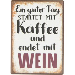 Clayre & Eef Decoratie Magneet  5 cm Wit Zwart Ijzer Rechthoek Tag Kaffee Wein Koelkast Magneet