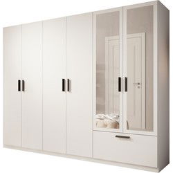 Meubella - Kledingkast Lillian - Wit - 270 cm - Met spiegel
