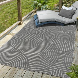 Berlin Outdoor - Japandi - Grijs - Vloerkleed Binnen en Buiten - Laagpolig Tapijt Tuin- 200x290 CM