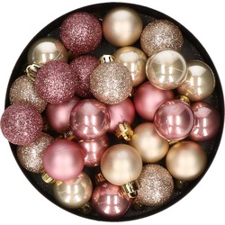 28x stuks kunststof kerstballen parel/champagne en oudroze mix 3 cm - Kerstbal