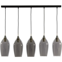 Light&living Hanglamp 5L 104x17x36 cm LUKARO antiek brons+glas smoke