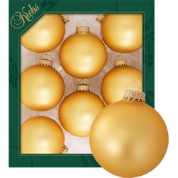 Krebs kerstballen - 8x stuks - honing goud - glas - 7 cm - mat - Kerstbal