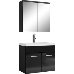 Badplaats Badkamermeubel Set Montreal 01 60 cm - Zwart Hoogglans - Badmeubel met spiegelkast
