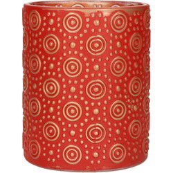 Countryfield theelichthouder/kaarsenhouder - rood/goud - H12 cm - Waxinelichtjeshouders