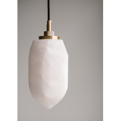 Alabaster (albast) natuursteen hanglamp – lamp van beige | Design stenen lamp met goud