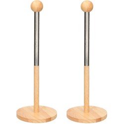 2x Houten keukenrolhouders rond 12,5 x 35 cm - Keukenrolhouders