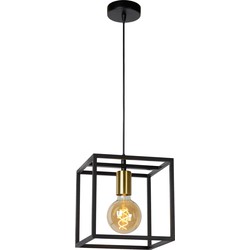 Minimalistische kubus hanglamp E27 zwart met goud