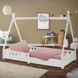 Kinderbed met uitvalbeveiliging en lattenbodem 90x200 cm wit grenen hout ML-Design