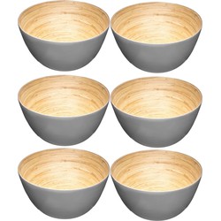 Set van 6x stuks Slakommetjes/serveer schaaltjes - bamboe - D17 cm - Saladeschalen