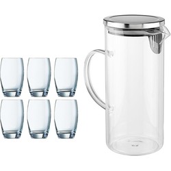 Waterglazen Salto set van 6x stuks 350 ml en luxe schenkkan 1.3 liter - Drinkglazen