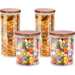 Alpina Voorraadpot/bewaarpot Foodking - 4-delige set - borosilicaat glas - 600/1250 ml - glas/hout - Voorraadpot