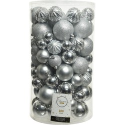 100x Kunststof kerstballen mix zilver 4-5-6-7-8 cm kerstboom versiering/decoratie - Kerstbal