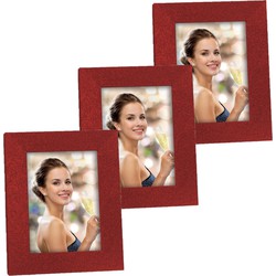 3x stuks houten fotolijstje rood met glitters geschikt voor een foto van 15 x 20 cm - Fotolijsten