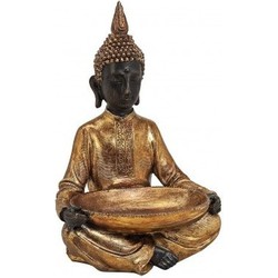 Boeddha beeld met fruitschaal goud 37 cm - Beeldjes