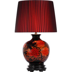 Fine Asianliving Chinese Tafellamp Porselein Rode Pioenen Zwart