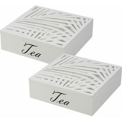 Theedoos/theekist - 2x stuks - 9 vaks - Hout - Wit - Theedozen