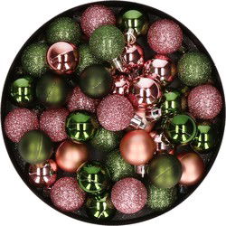 Kleine kunststof kerstversiering 40x stuks set en 3 cm kerstballen in het roze en groen - Kerstbal
