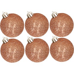 6x stuks kunststof glitter kerstballen koper 6 cm - Kerstbal