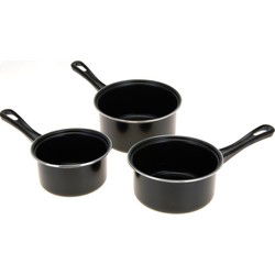 Excellent Houseware Pannenset 3-delig - steelpannen met anti aanbaklaag - zwart - 14/16/18 cm - Steelpannen