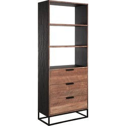 DTP Home Bookcase Cosmo, 3 drawers, 3 open racks,200x80x40 cm, recycled teakwood