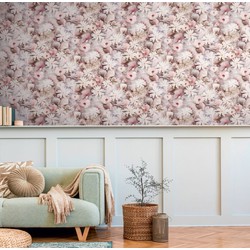 Livingwalls behang bloemmotief meerkleurig, wit, roze en groen - 53 cm x 10,05 m - AS-387222