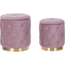 PUEBLO  - Poef set van 2 - Roze - 40/33 cm - Fluweel