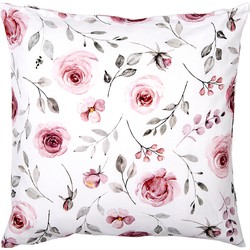 Clayre & Eef Kussenhoes  40x40 cm Wit Roze Katoen Vierkant Rozen Sierkussenhoes