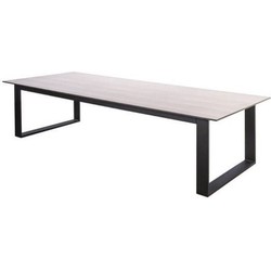 Teeburu low dining table 240x100x70cm. alu black/travertin - Yoi