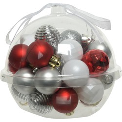 30x stuks kleine kunststof kerstballen rood/wit/zilver 3 cm - Kerstbal