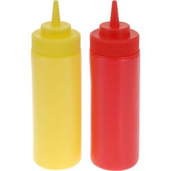 Doseerflessen/sausflessen - 2x - rood en geel - kunststof - 400 ml - mayo en ketchup knijpflessen - Garneergerei