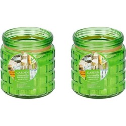 Citronella/citrus geurkaars in glazen pot - 12 cm - groen - geurkaarsen