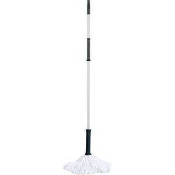 Urban Living Schoonmaak/dweil vloermop met telescoopsteel - uitschuifbaar 85 tot 125 cm - wit/blauw - Vloermoppen