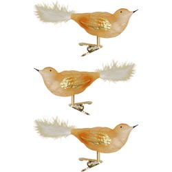 3x stuks luxe glazen decoratie vogels op clip goud 11 cm - Kersthangers