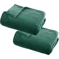 2x Stuks Fleece deken/fleeceplaid groen 130 x 180 cm polyester - Plaids