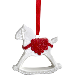 Wit en rood steengoed paard kerst hangdecoratie H8