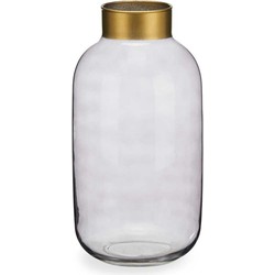 Bloemenvaas - luxe decoratie glas - grijs transparant/goud - 14 x 30 cm - Vazen