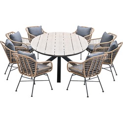 Garden Impressions Lucas tuinset 9-delig bruin - Tulli tuintafel ovaal 280x140 cm light teak look