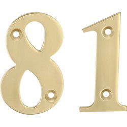 AMIG Huisnummer 81 - massief messing - 5cm - incl. bijpassende schroeven - gepolijst - goudkleur - Huisnummers