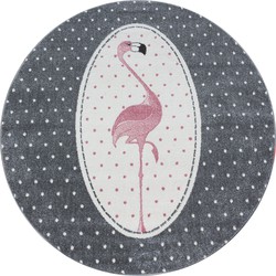 Kids Kinderkamer Flamingo Roze vloerkleed - Rond - 120 CM ROND